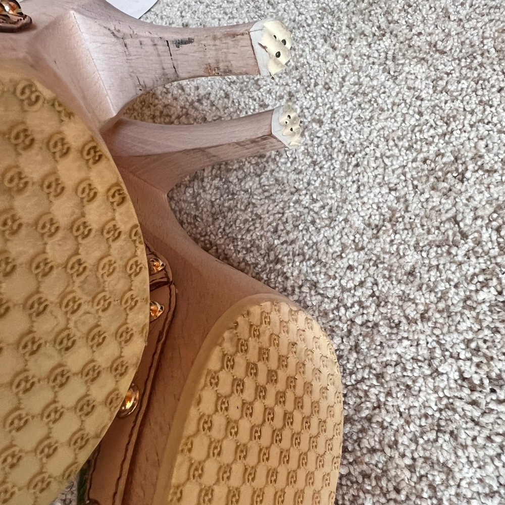 Gucci Floral Canvas Wooden Heels Women’s Size 8 Cream Floral Print Pattern - Picture 6 of 15